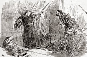 Een scène uit William Shakespeares Richard II, Act V, Scene 5, Koning Richard: Exton, jouw felle hand heeft met het bloed van de koning het land van de koning bevlekt, uit De Werken van William Shakespeare, gepubliceerd 1896